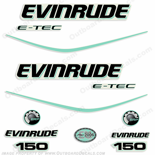 Evinrude 150hp E-Tec Decal Kit - Sea Foam Green INCR10Aug2021