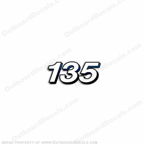 Mercury Single "135" Decal - 2005 Style (White/Blue)  Mercury, outboard, horsepower, number, hp, decal, sticker, Single, 135, Decal, 2005, Style, White, blue
