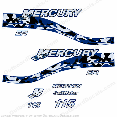 Mercury 115hp EFI Decal Kit - Custom Blue Camo Design INCR10Aug2021