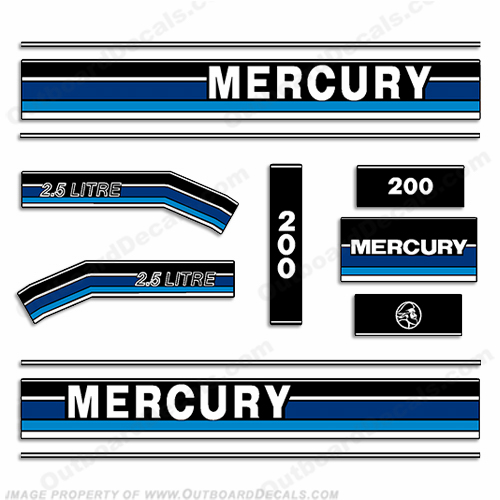1991-1993 Mercury 200hp Decals - Custom Blue INCR10Aug2021