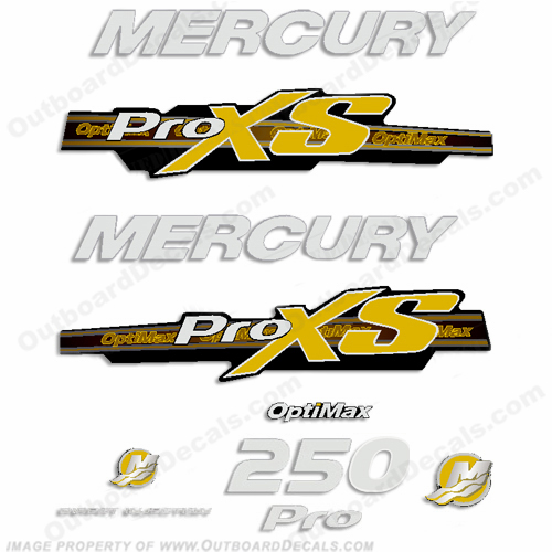 Mercury 250hp ProXS 2013+ Style Decals - Yellow/Silver pro xs, optimax proxs, optimax pro xs, optimax pro-xs, pro-xs, 250 hp, INCR10Aug2021