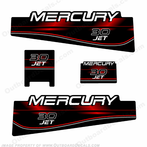 Mercury 30hp JET Decal Kit - 1994 - 1999 mercury, 1994, 1995, 1996, 1997, 1998, 1999, decal, decals, kit, set, stickers, outboard, 30hp, 30 hp, 30, hp, 