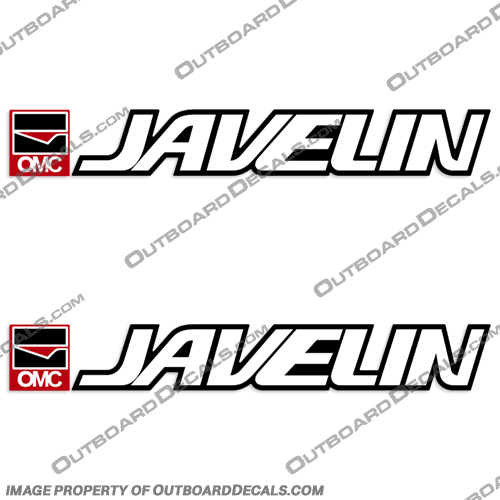 Javelin OMC Boat Decals (Set of 2)  javelin, boat, decals, stickers, set. of, 2, outboard, logo, name, omc, style,