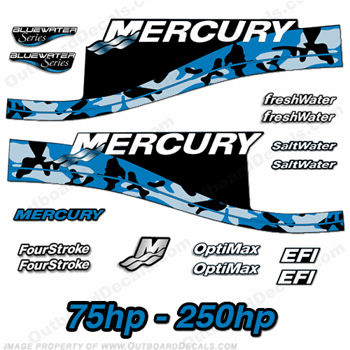 Mercury 75hp - 250hp Decals - Blue Camo INCR10Aug2021