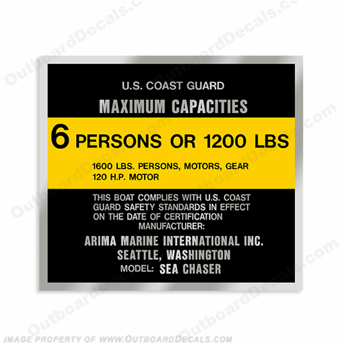 Sea Chaser Arima Marine Capacity Decal - 6 Person INCR10Aug2021