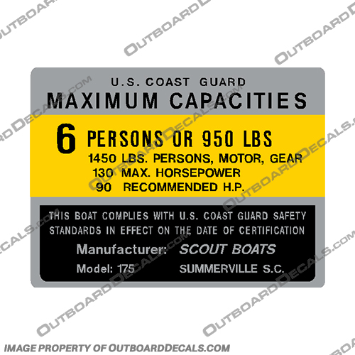 Scout 175 Decal - 6 Person  capacity, decal, sticker, scout, 175, 6, person, plate, 