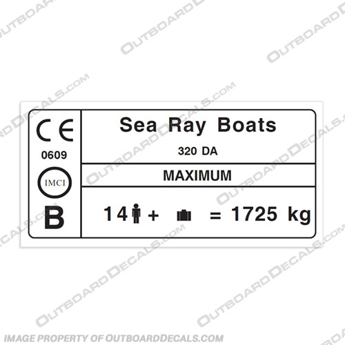 Sea Ray 320 DA Capacity Decal 14 persons capacity, plate, sticker, decal,185sp, 185-sp, searay, sea-ray, sea ray 8, searay 8, sea-ray 8, INCR10Aug2021