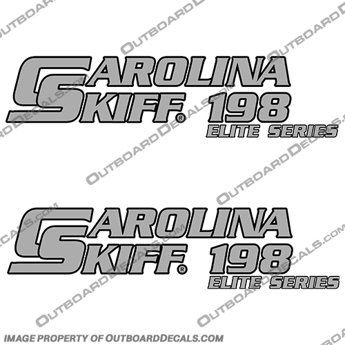Carolina Skiff Boat Decal 198 Elite Series - (Set of 2) carolina, skiff, 198, elite, series, boat, decals, stickers, set, of ,2, black ,chrome, silver, outboard, engine, logo, 