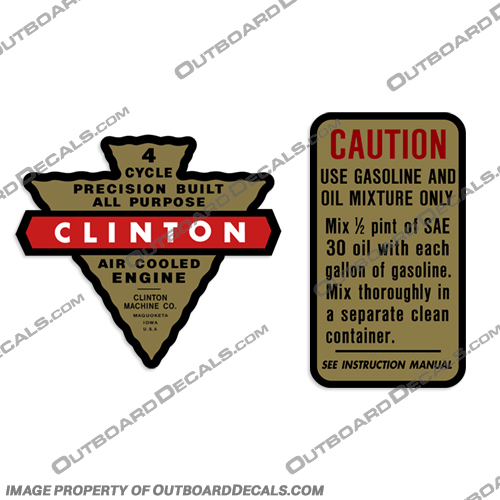Clinton 4 Cycle Engine & Caution Label Decal Set clinton, decal, set, 4-cycle, gasoline, and, oil, outboard, motor, caution, label, sticker, 2-cycle, 4-CYCLE, 2-CYCLE