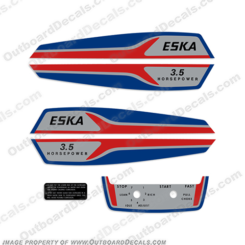 Eska 3.5hp Outboard Engine Decal Kit  eska, 3.5, 35, 3, 5, hp, outboard, engine, motor, decal, sticker, kit, set, tiller, INCR10Aug2021