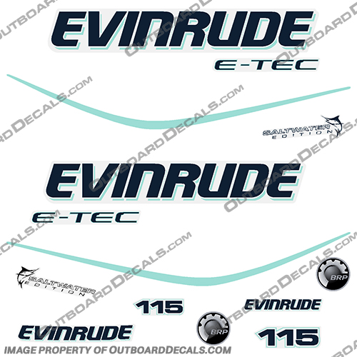 Evinrude 115hp E-Tec Decal Kit - Sea Foam Green evinrude, 115, e-tec, e tec, etec, aqua, agua, blue, decal, kit, decals, stickers, outboard, motor, engine, 