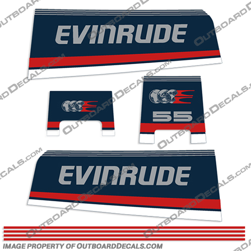 Evinrude 55hp Commercial  evinrude, decals, 45, hp, 1994, 1995, 1996, 1997, 1998, stickers, kit, outboard, engine, motor, 55