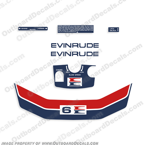Evinrude 1974 6hp Decal Kit evinrude, vintage, outboard, motor, engine, decals, sticker, kit, set, INCR10Aug2021