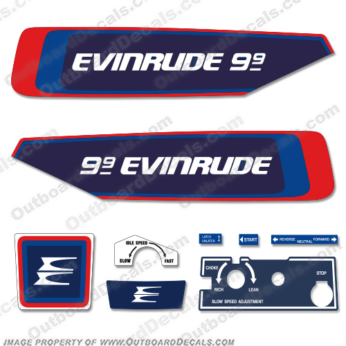 Evinrude 9.9hp 1976 Decal Kit 9.9, evinrude, hp, 9.9hp, 1976, 76, vintage, outboard, decal, decals, stickers, set, kit, 
