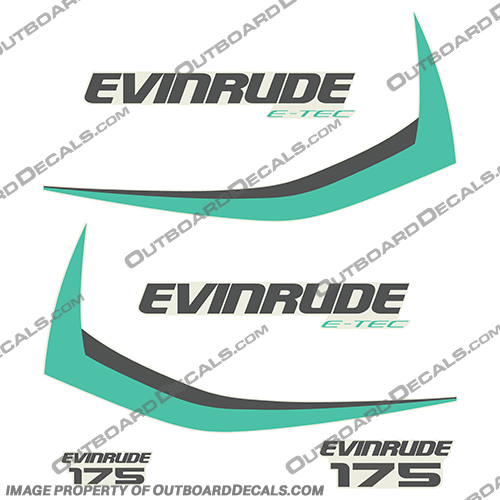 Evinrude 175hp E-Tec Decal Kit (Aqua) - 2015+ evinrude, 175, 175hp, e-tec, etec, outboard, decal, kit, stickers, set, aqua, custom, color, engine, boat, 2015, and, up, 2016, 2017, 2018