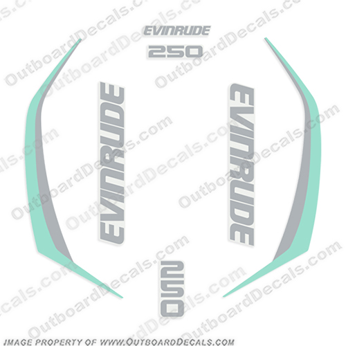 Evinrude 250hp  G2 E-Tec Decal Kit (SeaFoam Green) - 2015+ evinrude, decals, 250, hp, e-tec, 2015, g2, outboard, cowl stickers, aqua