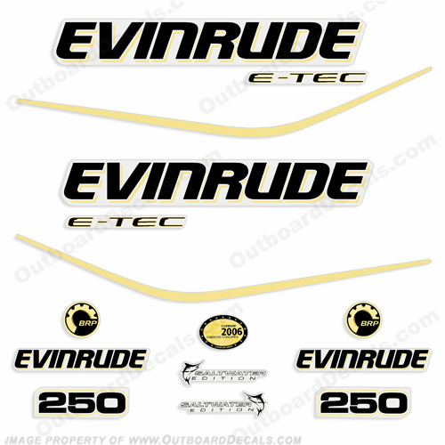 Evinrude 250hp E-Tec Decal Kit - Yellow evinrude, 250, etec, custom, INCR10Aug2021