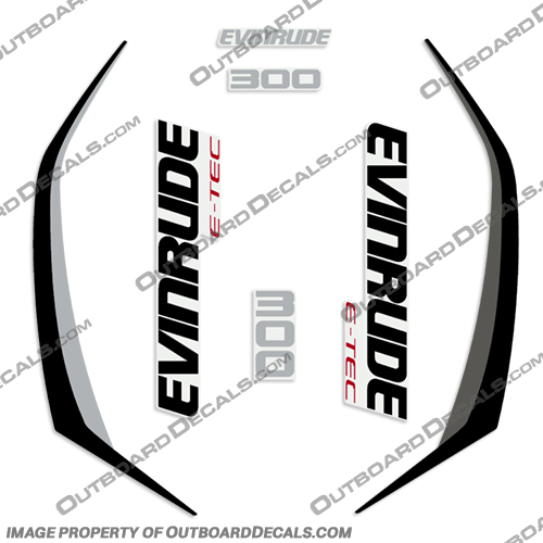 Evinrude 300hp G2 E-Tec Decal Kit (Black/Dark Grey) - 2014-2016 evinrude, decals, 300, hp, e-tec, 2015, g2, outboard, cowl stickers, red, stickers, kit, 2014, 2016, black, silver, boat, engine, dark, greay, dark grey, 2015, 