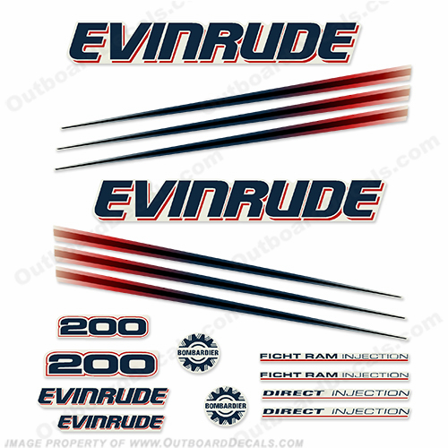 Evinrude 200hp Bombardier Decal Kit - 2002 - 2006 INCR10Aug2021