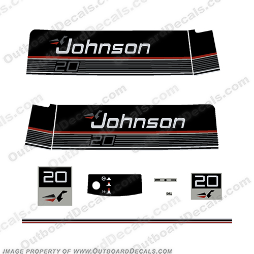 Johnson 1989-1990 20hp VRO Decals Johnson, 20hp, 20, hp, 1992, 1993, 1994, outboard, motor, engine, decal, decals, sticker, kit, set, 2cyl, 3cyl, 2, 3, cylinder, INCR10Aug2021