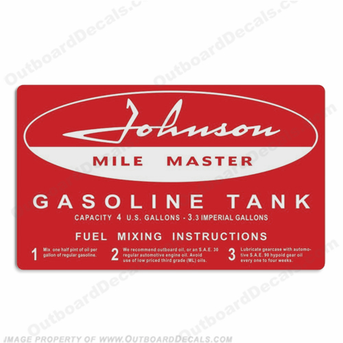 Johnson 1958 4 Gallon Gas Tank Decal INCR10Aug2021