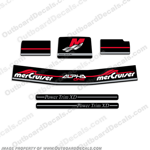 Mercruiser Alpha One Generation 2 Two II Outdrive Decals New Style mercury, mercruiser, mer, cruiser, g2, outboard, outdrive, out, motor, engine, valve, generation, 2, two, II, flame, arrestor, mercury, decal, sticker kit, set, alpha, one, decals