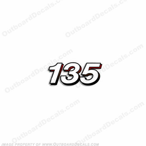 Mercury Single "135" Decal - 2005 Style (White/Red)    Mercury, outboard, horsepower, number, hp, decal, sticker, Single, 135, Decal, 2005, Style, White, Red