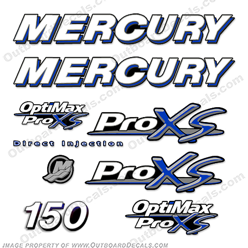 Mercury 150hp ProXS Decal Kit - Blue  pro xs, optimax proxs, optimax pro xs, optimax pro-xs, pro-xs, 150 hp, 150, 150hp, mercury, outboard, engine, decals, stickers, decal, sticker, set, kit, INCR10Aug2021