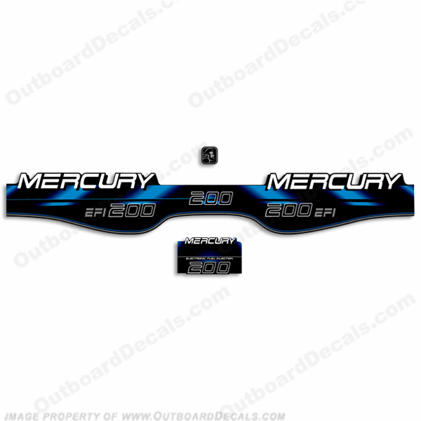 Mercury 200hp EFI Decals - 1994 - 1999 (Blue) mercury, 1994, 1995, 1996, 1997, 1998, 1999, decal, decals, kit, set, stickers, outboard, efi, blue, 200, 200hp, 200 hp, 