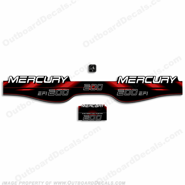 Mercury 200hp EFI Decals - 1994 - 1999 (Red) mercury, 1994, 1995, 1996, 1997, 1998, 1999, decal, decals, kit, set, stickers, outboard, 200, 200hp, 200 hp, 