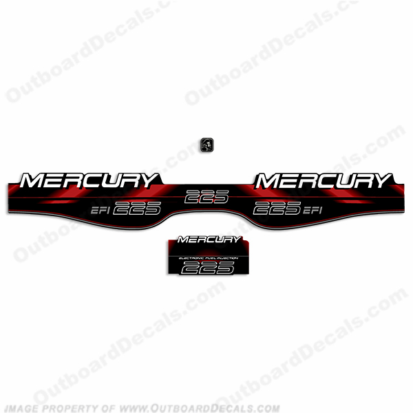 Mercury 225hp EFI Decals - 1994 - 1999 (Red) mercury, 1994, 1995, 1996, 1997, 1998, 1999, decal, decals, kit, set, stickers, outboard, efi, red, 225, 225hp, 225 hp, motor, engine, 