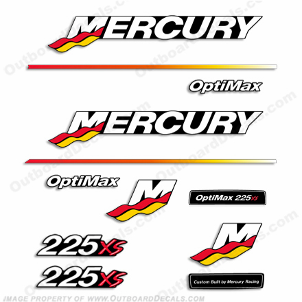 Mercury 225XS Racing Decal Kit - 2003 - 2004 225hp, race, racing, merc, 225, hp, 