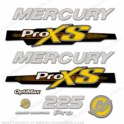 Mercury 225hp ProXS 2013+ Style Decals - Yellow/Silver pro xs, optimax proxs, optimax pro xs, optimax pro-xs, pro-xs, 225 hp, INCR10Aug2021