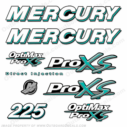 Mercury 225hp ProXS Decal Kit - Teal pro xs, optimax proxs, optimax pro xs, optimax pro-xs, pro-xs, 225 hp, INCR10Aug2021