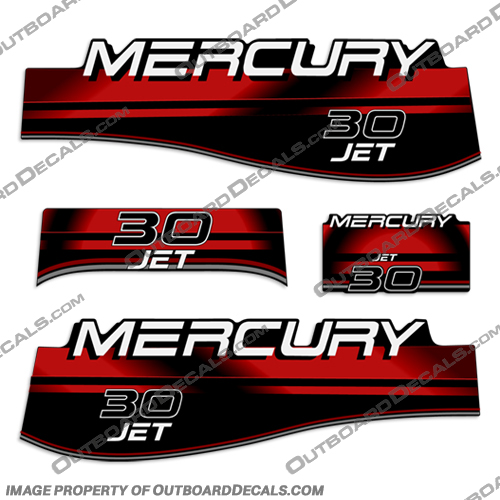 Mercury 30hp Jet Decal Kit 1994-1999 mercury, 1994, 1995, 1996, 1997, 1998, 1999, decal, decals, kit, set, stickers, outboard, engine, motor, tiller, tilt, 30, 30hp, 30 hp, 