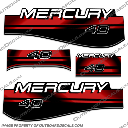 Mercury 40hp Decal Kit 1994-1999 mercury, decals, 40, hp, jet, drive, 1994, 1995, 1996, 1997, 1998, stickers, kit, outboard, engine, motor, 1999