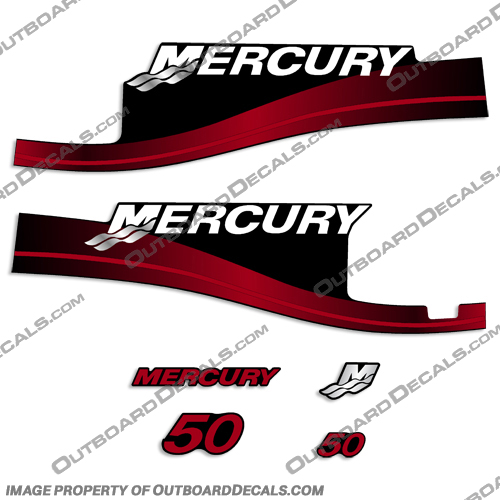 Mercury 50hp Elpto Outboard Engine Motor Decal Kit 2004 2005 for the 3cyl (Red) mercury, decals, 50, hp, elpto, 2004, 2005, red, outboard, engine, motor, decal, sticker, kit, set ,of, decals, graphics, stickers