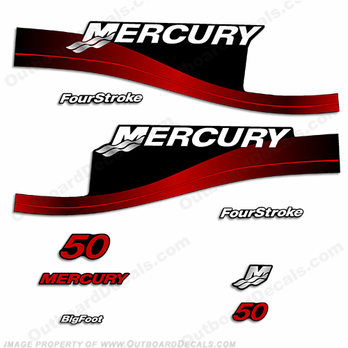Mercury 50hp FourStroke Decals (Red) - 2000 Bigfoot 50 hp, four stroke, 4 stroke, 4-stroke, four-stroke, big foot, 50, big-foot, INCR10Aug2021