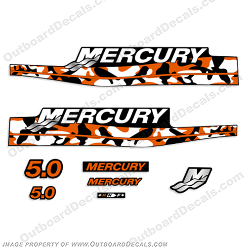 Mercury 5hp Decal Kit - Custom Color Orange Camo 5, INCR10Aug2021