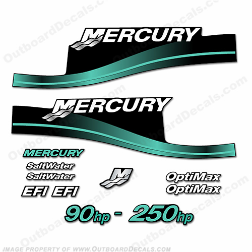 Mercury 90hp - 250hp Decals - Custom Color Aqua INCR10Aug2021