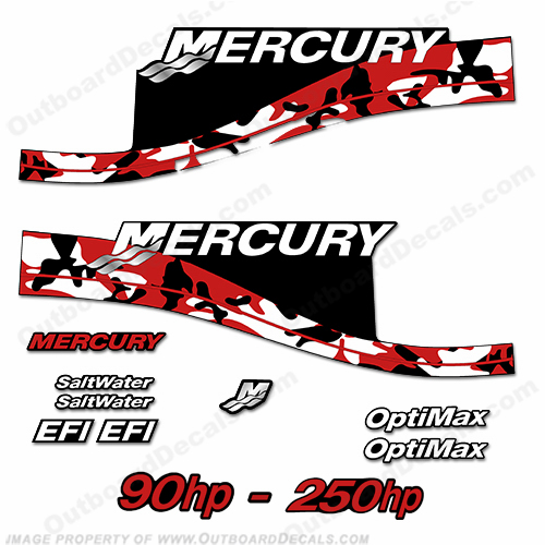 Mercury 90hp - 250hp Decals - Red Camo INCR10Aug2021