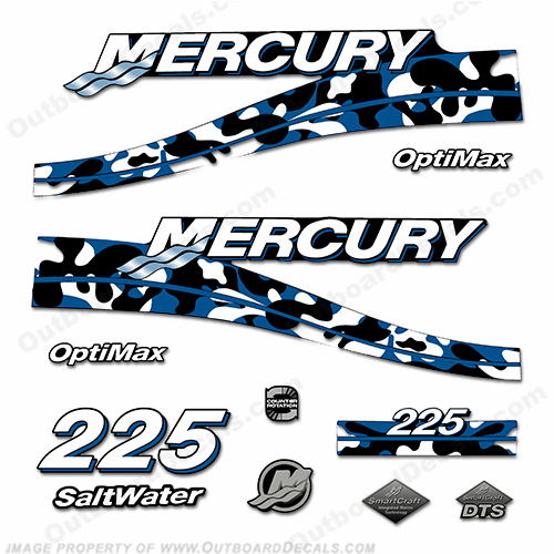 Custom 2005 Mercury 225 Optimax Decals - Blue Camo INCR10Aug2021