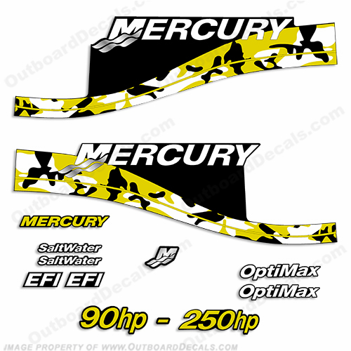 Mercury 90hp - 250hp Decals - Yellow Camo INCR10Aug2021