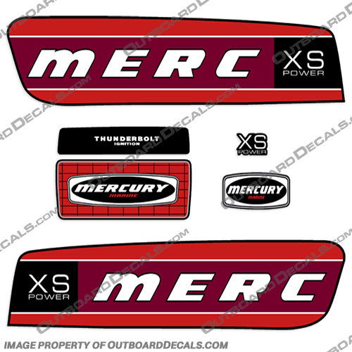Mercury 2.5 Alien Cowl Retro XS Power Decals - Red merucyr, retro, xs, 2.5, alien, decals, decal, cowl, stickers, red, mercury, outboard, engine, motor, thunderbolt, merc, 