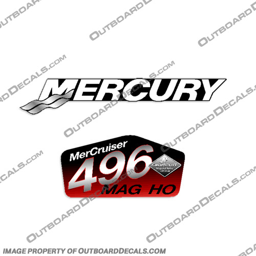 Mercruiser 496 MAG High Output Decal  496, mag, magnum, mercury, mer, cruiser, inboard, motor, engine, sticker, decal, mercruiser, high, output, ho, HO