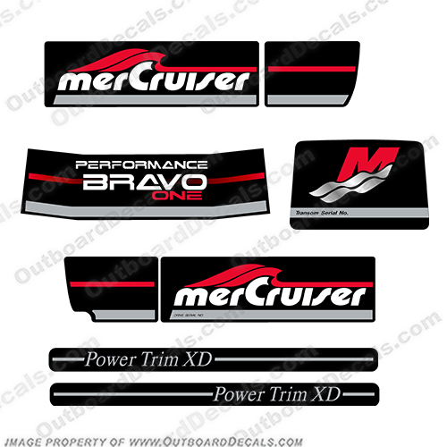 Mercruiser Bravo One Performance Decal Kit mercruiser, mer, cruiser, 7.4, 7, 4,, 5.0l, 5l, 5, bravo, alpha, one, thunderbolt, ignition, performance, power, steering mpi, engine, valve, 454, flame, arrestor, mercury, decal, sticker, lx, v8, INCR10Aug2021