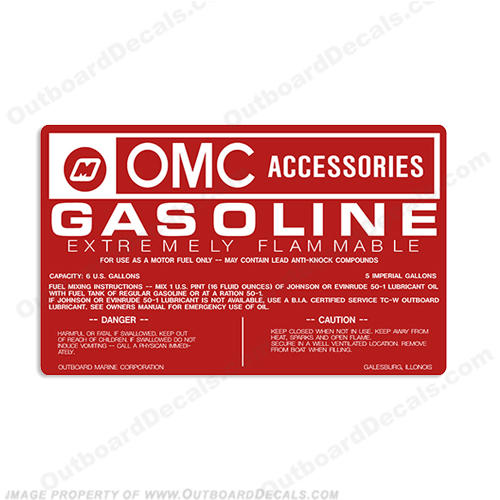 OMC 6 Gallon Fuel Tank Decal Gas INCR10Aug2021