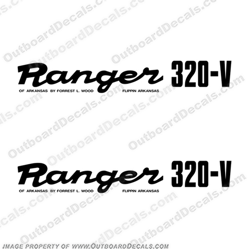 Ranger 320-V Early 1980s Decals (Set of 2) - Any Color!  ranger 320v, 320 v, 1980, 80, 81, 82, 83, 84, 85, 86, 87, 88, 89, boat, decal, sticker, INCR10Aug2021