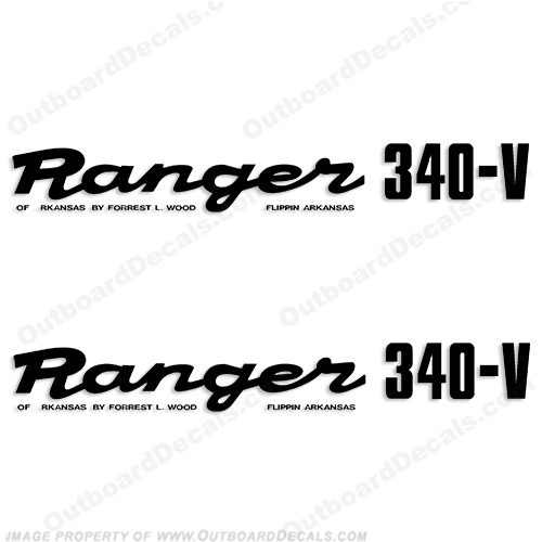 Ranger 340-V Early 1980s Decals (Set of 2) - Any Color! ranger 340v, 340 v, 1980, 80, 81, 82, 83, 84, 85, 86, 87, 88, 89, boat, decal, sticker, boats, 80s, INCR10Aug2021