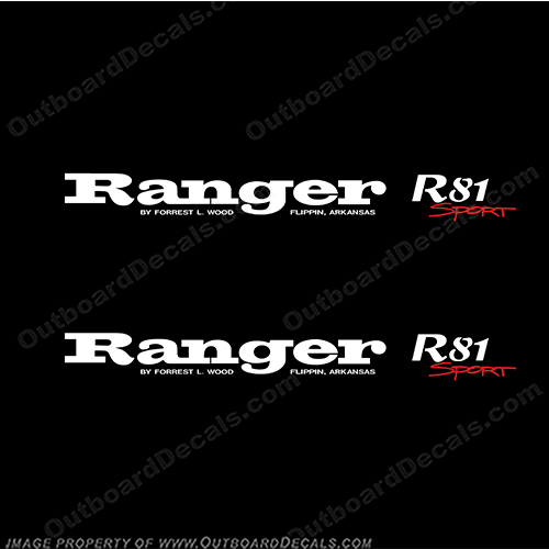 Ranger R81 Sport Decals (Set of 2) ranger, r, 93, 83, 91, boat, logo, marking, tag, model, sport, decals,decal, sticker, stickers, kit, set, r, 81, r 81, r-81, sport, INCR10Aug2021